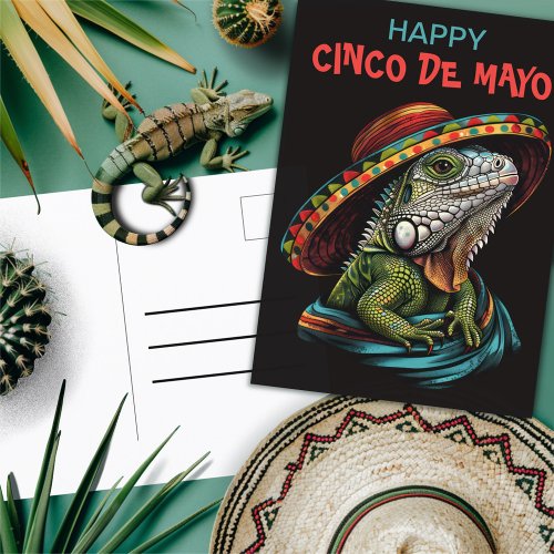 Cinco de Mayo Iguana Wearing Sombrero  Serape Postcard