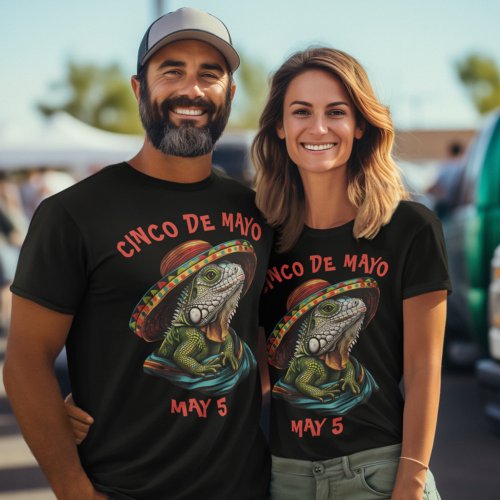 Cinco de Mayo Iguana Wearing Sombrero  Serape T_Shirt