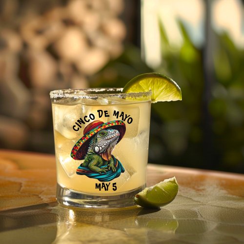 Cinco de Mayo Iguana Wearing Sombrero  Serape Whiskey Glass