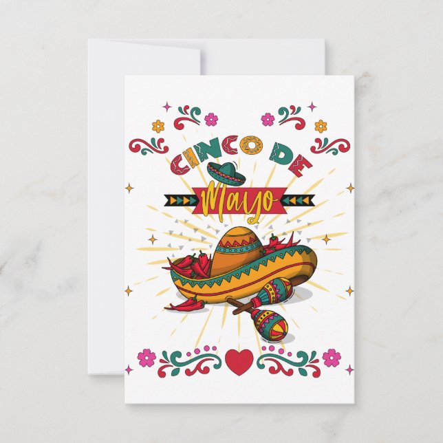 Cinco De Mayo Illustration, 2/2 Thank You Card (Front)