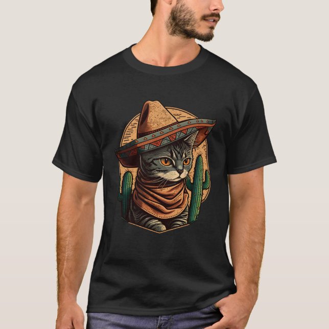 Cinco de Mayo Kitten With Sombrero Mexican Fiesta  T-Shirt (Front)