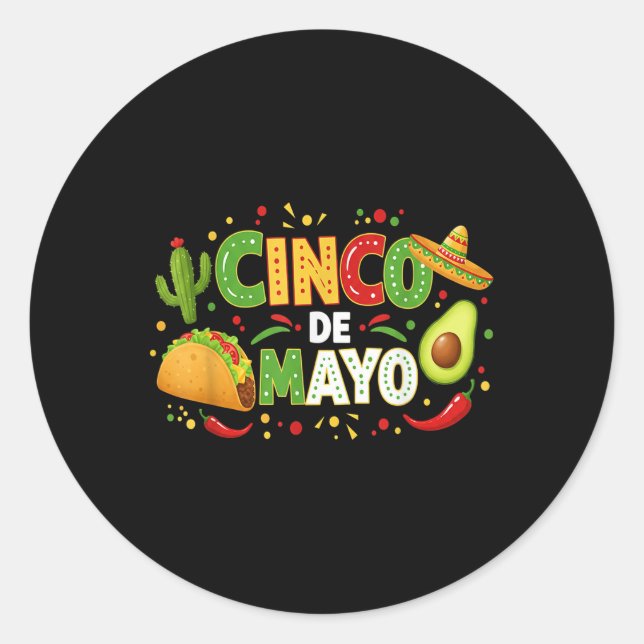 Cinco De Mayo Lets Fiesta Avocado And Tacos Cinco  Classic Round Sticker (Front)