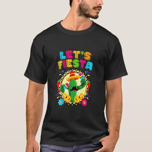 Cinco De Mayo  Lets Fiesta Cactus Sombrero Hat  T_Shirt
