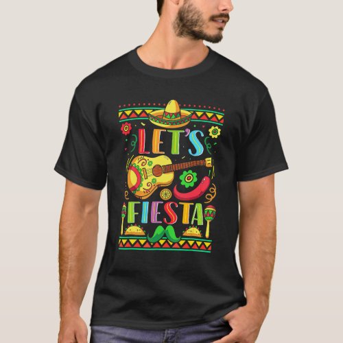 Cinco De Mayo Lets Fiesta Mexican Guitar Cactus So T_Shirt