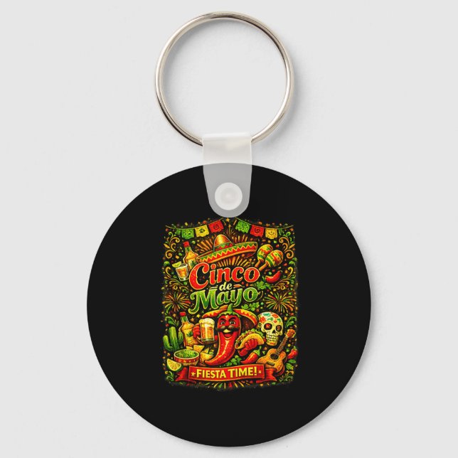 Cinco de mayo let's fiesta mexican party cinco deC Keychain (Front)