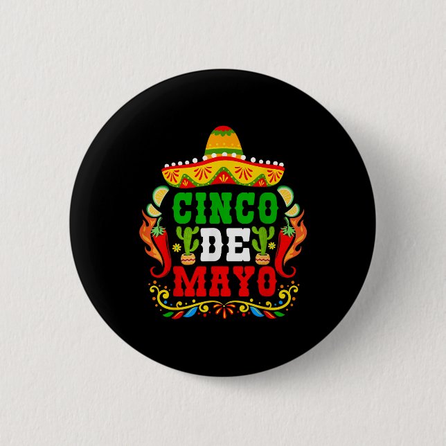 Cinco De Mayo Lets Fiesta Squad 5 De Mayo Mexican  Button (Front)