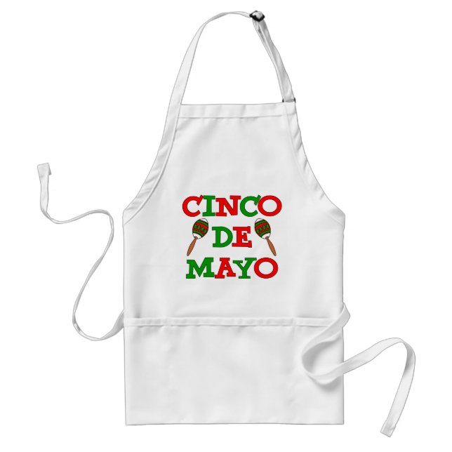 Cinco De Mayo Maracas Red Green Lettering Adult Apron (Front)