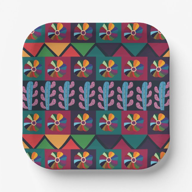 Cinco De Mayo Mexican Art Pattern Party Paper Plates (Front)