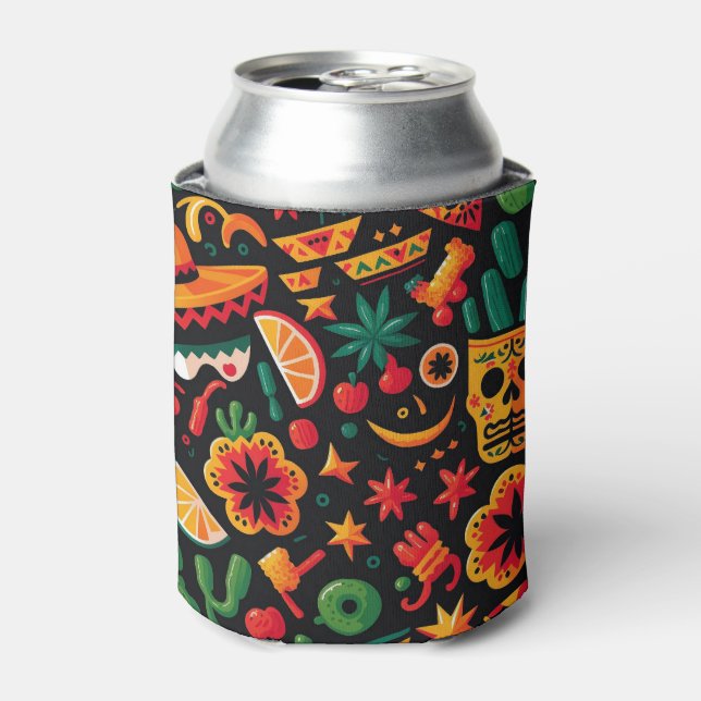 Cinco de Mayo. Mexican bright cartoon pattern  Can Cooler (Can Front)