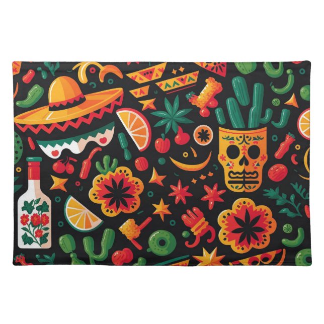 Cinco de Mayo. Mexican bright cartoon pattern Cloth Placemat (Front)