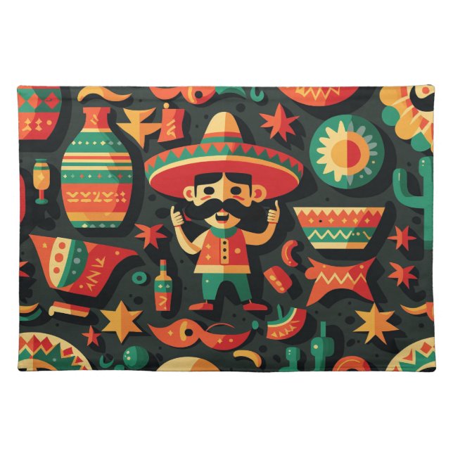 Cinco de Mayo. Mexican bright cartoon pattern Cloth Placemat (Front)