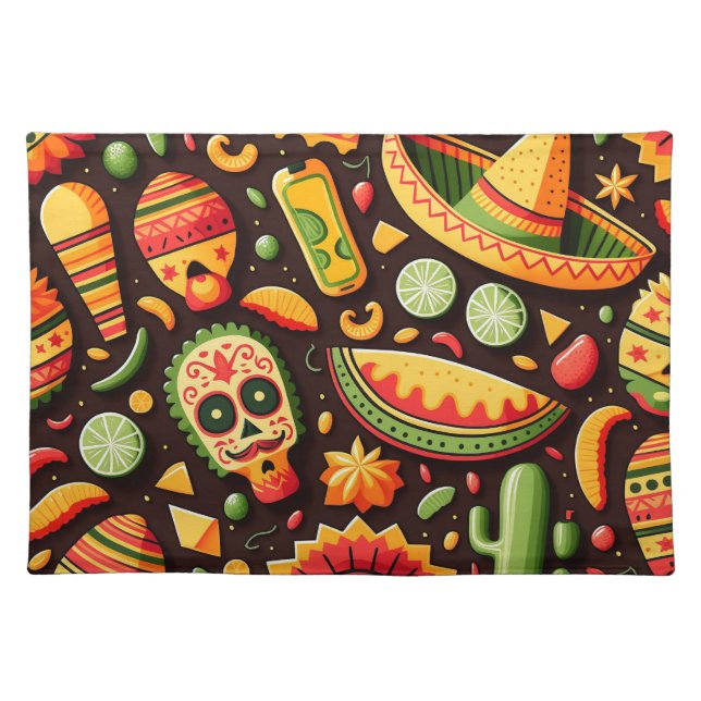 Cinco de Mayo. Mexican bright cartoon pattern  Cloth Placemat (Front)
