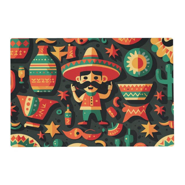 Cinco de Mayo. Mexican bright cartoon pattern Placemat (Front)