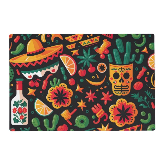 Cinco de Mayo. Mexican bright cartoon pattern Placemat (Front)