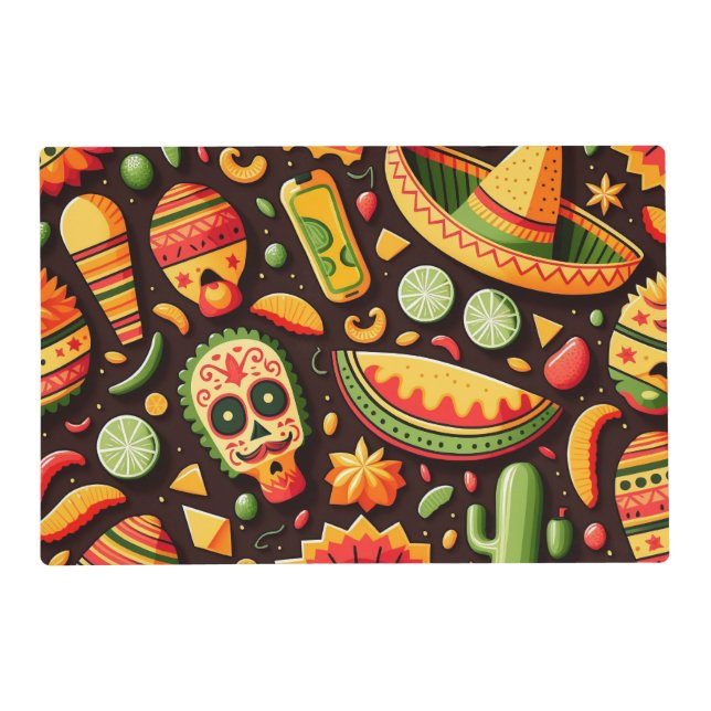 Cinco de Mayo. Mexican bright cartoon pattern Placemat (Front)