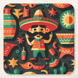 Cinco de Mayo. Mexican bright cartoon pattern Square Paper Coaster