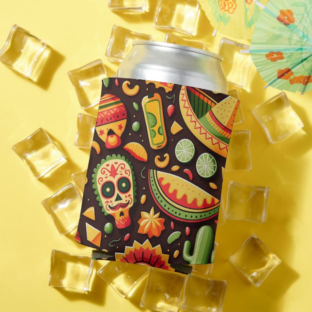 Cinco de Mayo Mexican bright scull cartoon pattern Can Cooler (In Situ Summer)