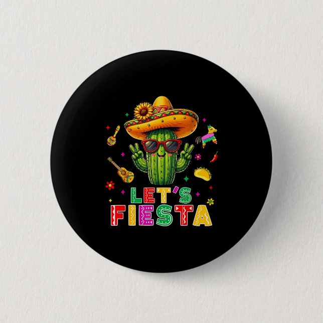 Cinco de mayo mexican cactus funny lets fiestaCinc Button (Front)
