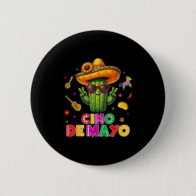 Cinco de mayo mexican cactus funny lets fiestaCinc Button (Front)