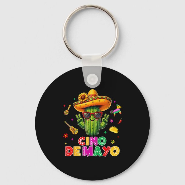 Cinco de mayo mexican cactus funny lets fiestaCinc Keychain (Front)