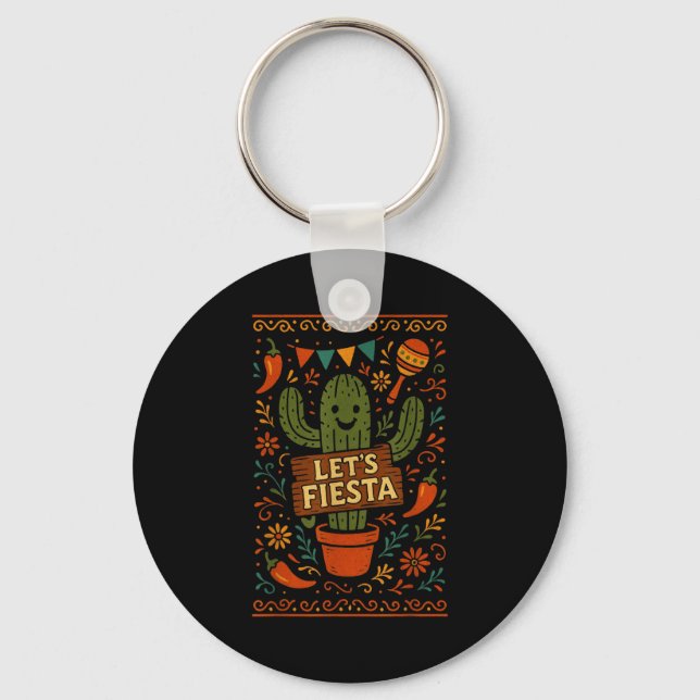 Cinco de mayo mexican cactus party funny letsCinco Keychain (Front)