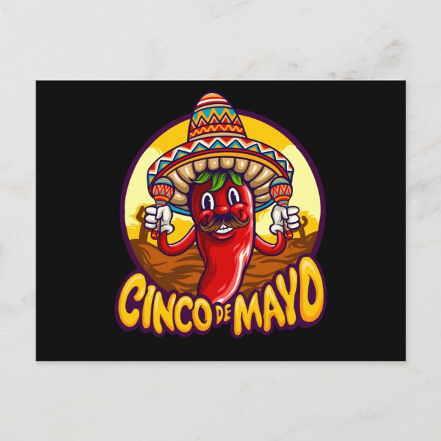 Cinco De Mayo Mexican Chili Playing Maracas Postcard (Front)