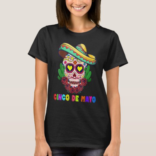 Cinco De Mayo Mexican Cross Sunglasses Skull Musta T_Shirt