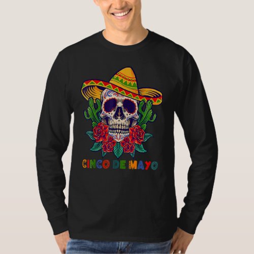 Cinco De Mayo Mexican Cross Sunglasses Skull Musta T_Shirt