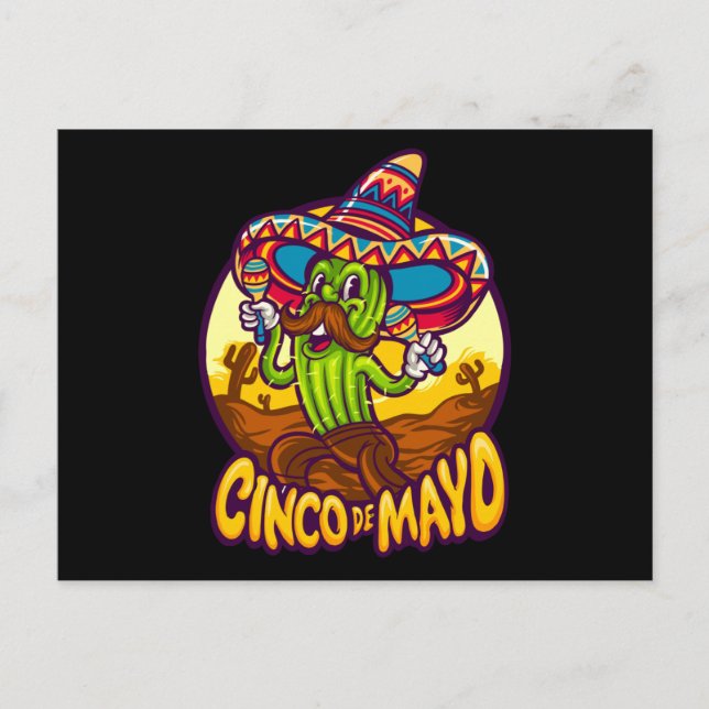 Cinco De Mayo Mexican Fiesta Cactus Playing Maraca Postcard (Front)