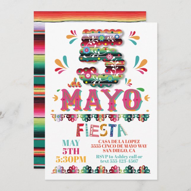 Cinco de Mayo Mexican Fiesta Paper Picado Invitation (Front/Back)