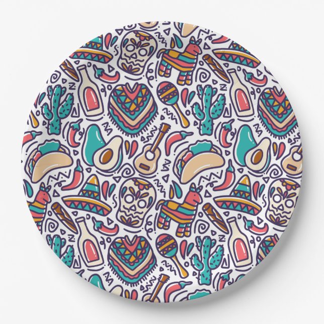 Cinco De Mayo Mexican Fiesta Seamless Pattern Paper Plates (Front)