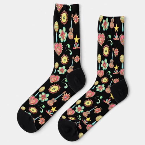 Cinco De Mayo Mexican Folk Art Pattern  Socks