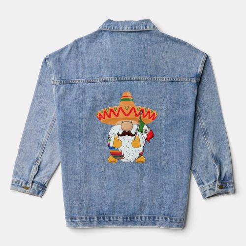 Cinco De Mayo Mexican Gnome Wearing Sombrero Mexic Denim Jacket
