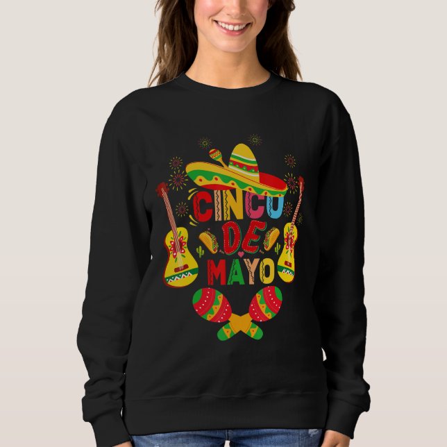 Cinco De Mayo Mexican Guitar Cactus for Men Women  Sweatshirt (Front)