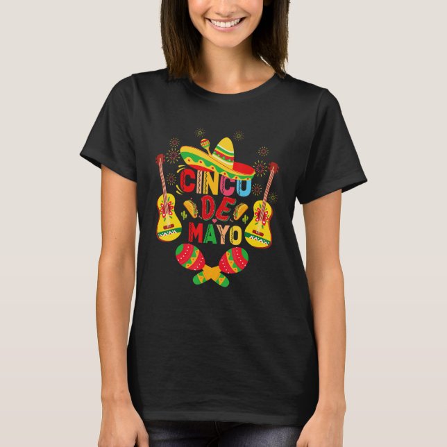 Cinco De Mayo Mexican Guitar Cactus for Men Women  T-Shirt (Front)
