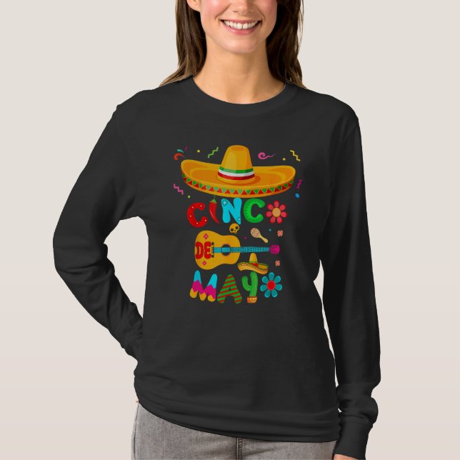 Cinco De Mayo Mexican Guitar Cactus for Men Women  T-Shirt (Front)