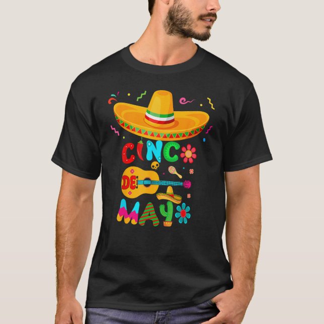 Cinco De Mayo Mexican Guitar Cactus for Men Women  T-Shirt (Front)