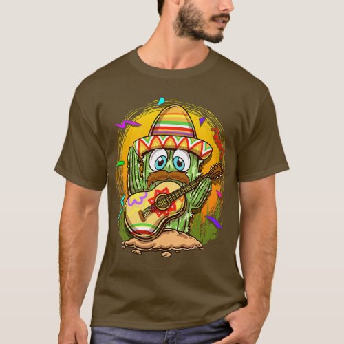 Cinco De Mayo Mexican Guitar Cactus Sombrero Musta T_Shirt