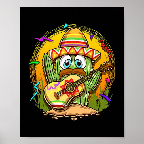 Cinco De Mayo Mexican Guitar Cactus Sombrero Poster