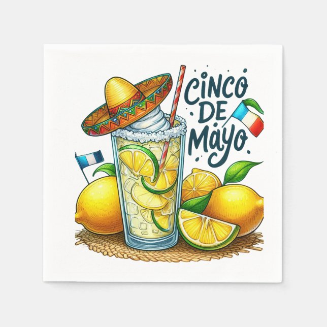 Cinco de Mayo Mexican Hat, Lemons, Limes Napkins (Front)