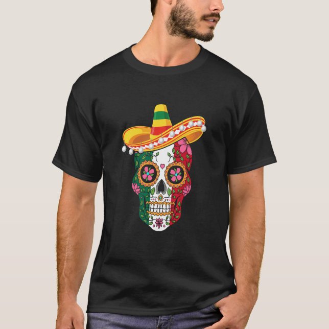 Cinco de Mayo mexican skull celebrate fiesta T-Shirt (Front)