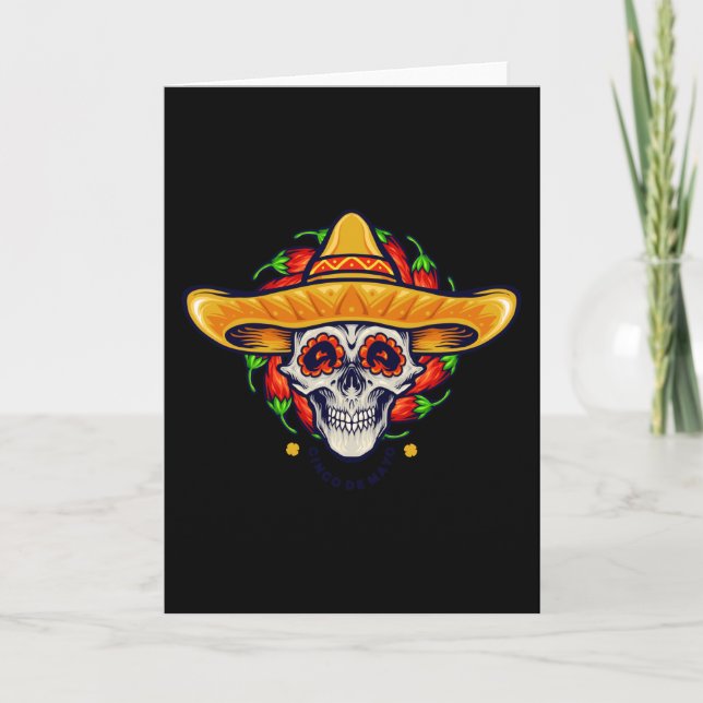Cinco de mayo mexican skull sombrero card (Front)