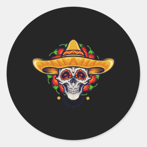 Cinco de mayo mexican skull sombrero classic round sticker