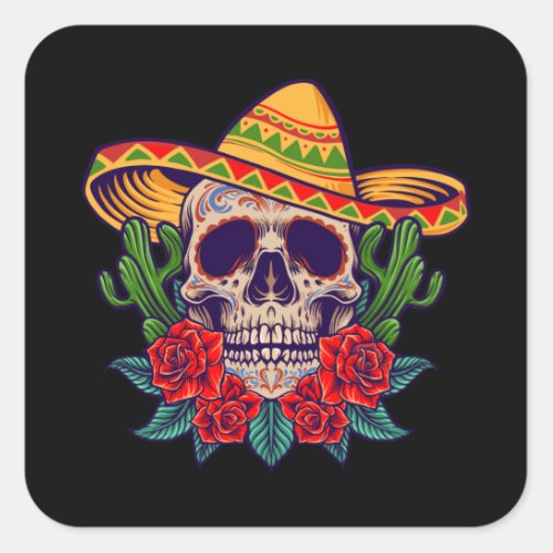 Cinco de mayo mexican skull square sticker