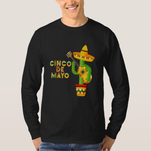 Cinco De Mayo  Mexican Sombrero And Cactus Guitar  T_Shirt