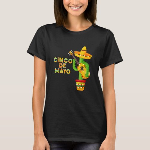 Cinco De Mayo  Mexican Sombrero And Cactus Guitar  T_Shirt