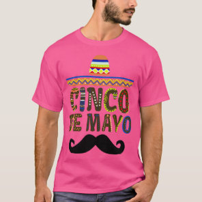 Cinco De Mayo Moustache Face Sombrero funny mousta T-Shirt