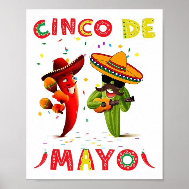 Cinco De Mayo Mustache Sunglasses Cactus Mexican G Poster (Front)