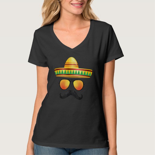Cinco De Mayo Party Mustache Sunglasses Sombrero F T-Shirt (Front)