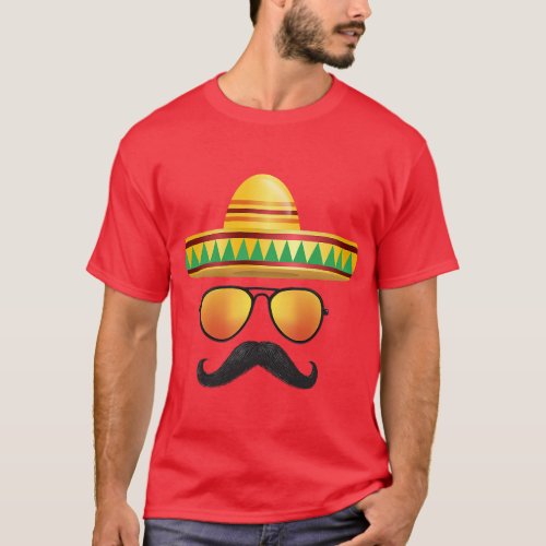 Cinco de Mayo Party Mustache Sunglasses Sombrero F T_Shirt